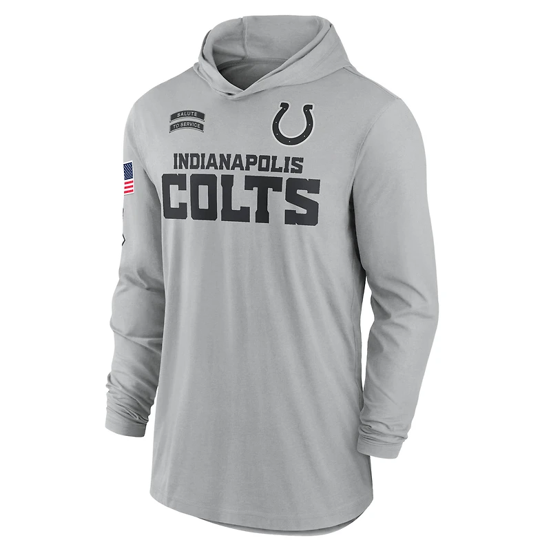 Men's Nike Gray Indianapolis Colts 2024 Salute to Service Lightweight Dri-FIT Long Sleeve Hoodie T-Shirt