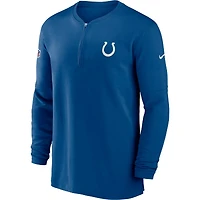 Haut Nike Royal Indianapolis Colts 2023 Sideline Performance à manches longues et tri-mélange avec fermeture éclair quart pour homme