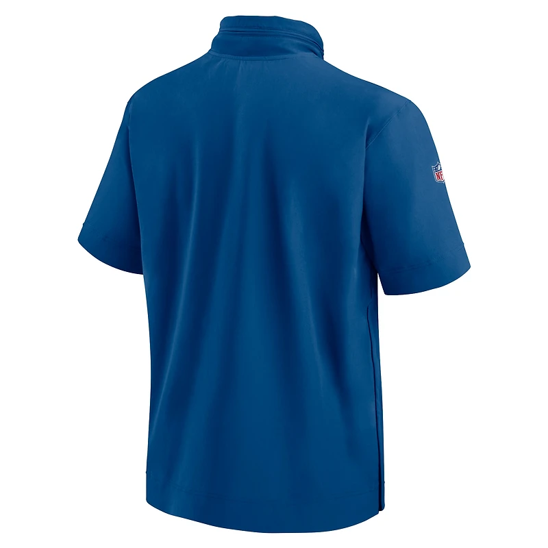 Men's Nike Royal Indianapolis Colts 2024 Sideline Coach Short Sleeve Half-Zip Hoodie Jacket