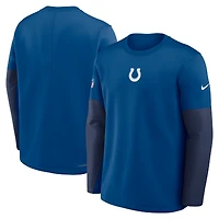 T-shirt Nike Royal Indianapolis Colts Sideline Coach Therma-FIT à manches longues pour homme