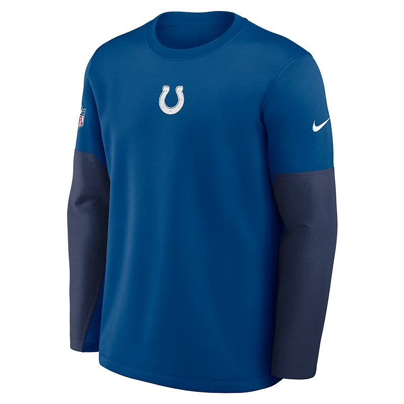 T-shirt Nike Royal Indianapolis Colts Sideline Coach Therma-FIT à manches longues pour homme