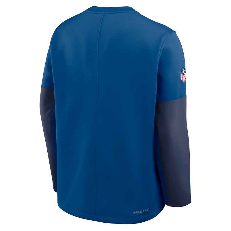 T-shirt Nike Royal Indianapolis Colts Sideline Coach Therma-FIT à manches longues pour homme
