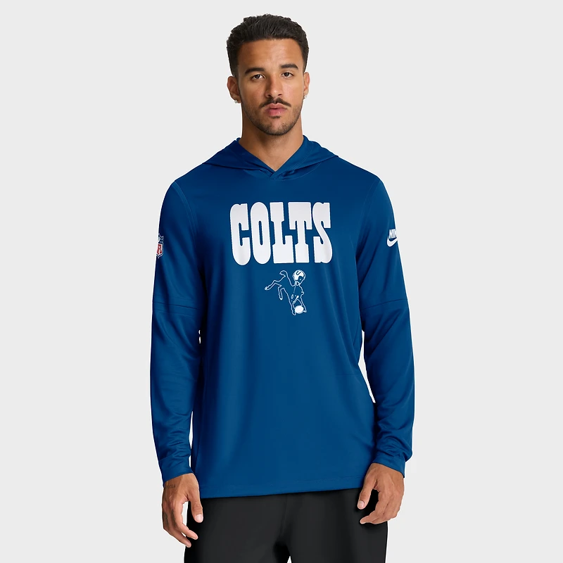 Sweat à capuche manches longues Nike Royal Indianapolis Colts Sideline Pass Accuracy Dri-FIT pour homme