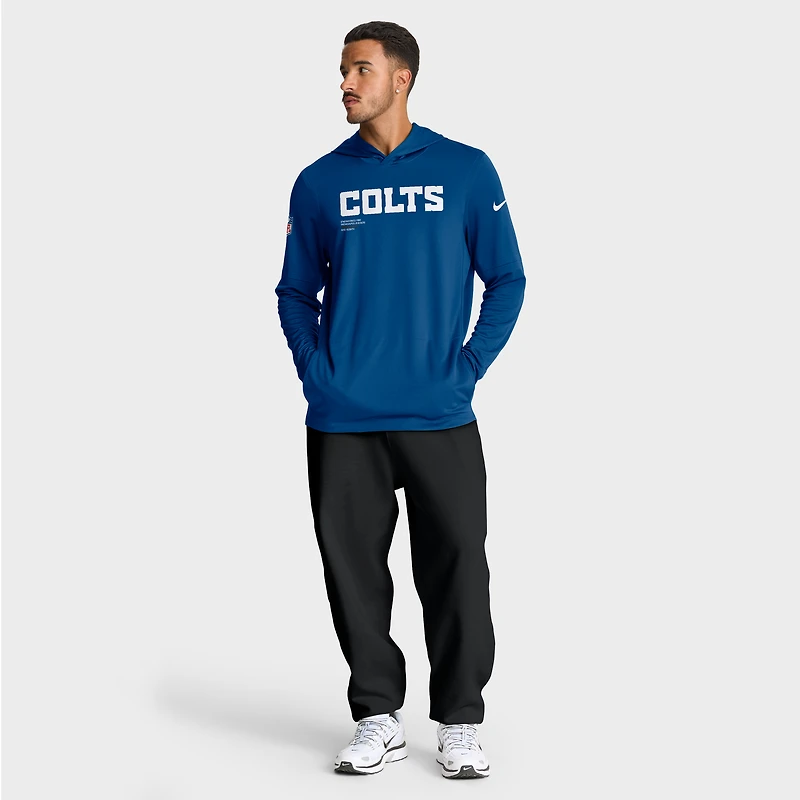 T-shirt à capuche manches longues Nike Royal Indianapolis Colts Sideline Pure Fury Dri-FIT pour homme