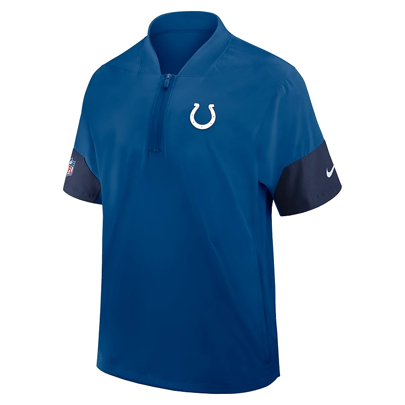 Veste d'entraîneur Nike Royal Indianapolis Colts Sideline à manches courtes et fermeture éclair au quart Dri-FIT pour homme
