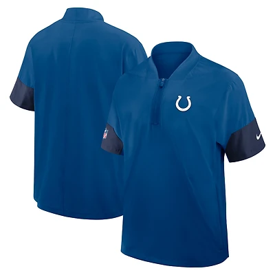 Veste d'entraîneur Nike Royal Indianapolis Colts Sideline Performance à manches courtes et quart de zip pour homme