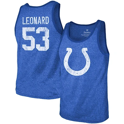 Débardeur tri-blend nom et numéro Shaquille Leonard Royal Indianapolis Colts pour homme