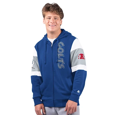 Sweat à capuche zippé avec logo vintage Extreme Starter Royal Indianapolis Colts pour homme
