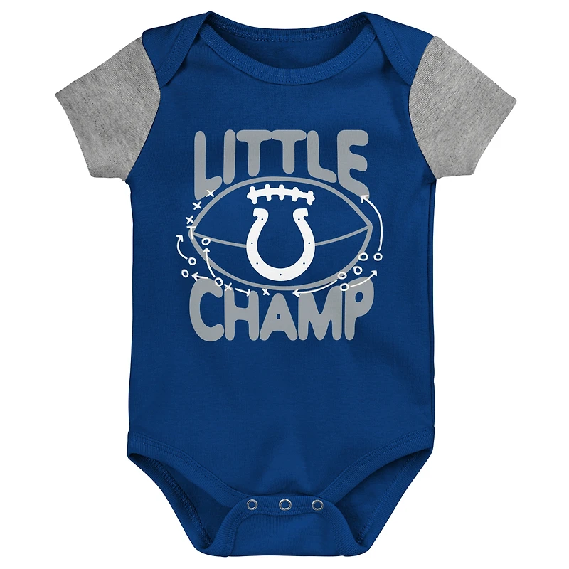 Newborn & Infant Royal/Gray Indianapolis Colts Little Champ Three-Piece Bodysuit Bib Booties Set