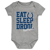 Lot de trois body rétro Eat, Sleep & Drool des Colts d'Indianapolis pour nouveau-nés et nourrissons Royal/Blanc/Gris chiné