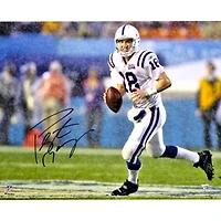 Photo dédicacée de Peyton Manning (Indianapolis Colts) - 40 x 50 cm - Super Bowl XLI - courant sous la pluie