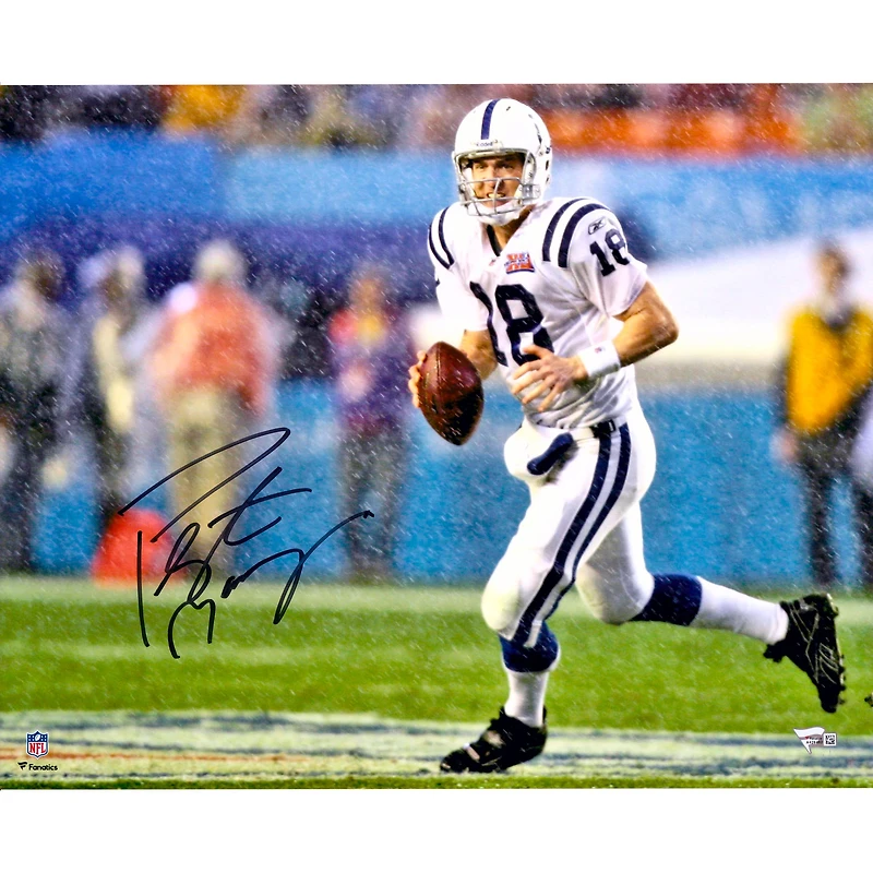 Photo dédicacée de Peyton Manning (Indianapolis Colts) - 40 x 50 cm - Super Bowl XLI - courant sous la pluie