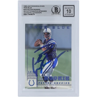 Carte de recrue authentique numéro 233 des Leaf Rookies & Stars de 1998 signée Peyton Manning par les Indianapolis Colts, signée Beckett Fanatics.