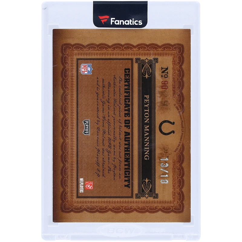 Peyton Manning Indianapolis Colts Autographed 2006 Playoff National Treasures Dual Face Mask Relic #90 #13/18 Card