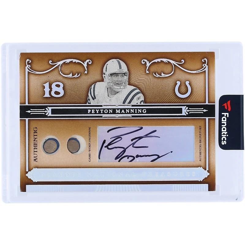 Peyton Manning Indianapolis Colts Autographed 2006 Playoff National Treasures Dual Face Mask Relic #90 #13/18 Card