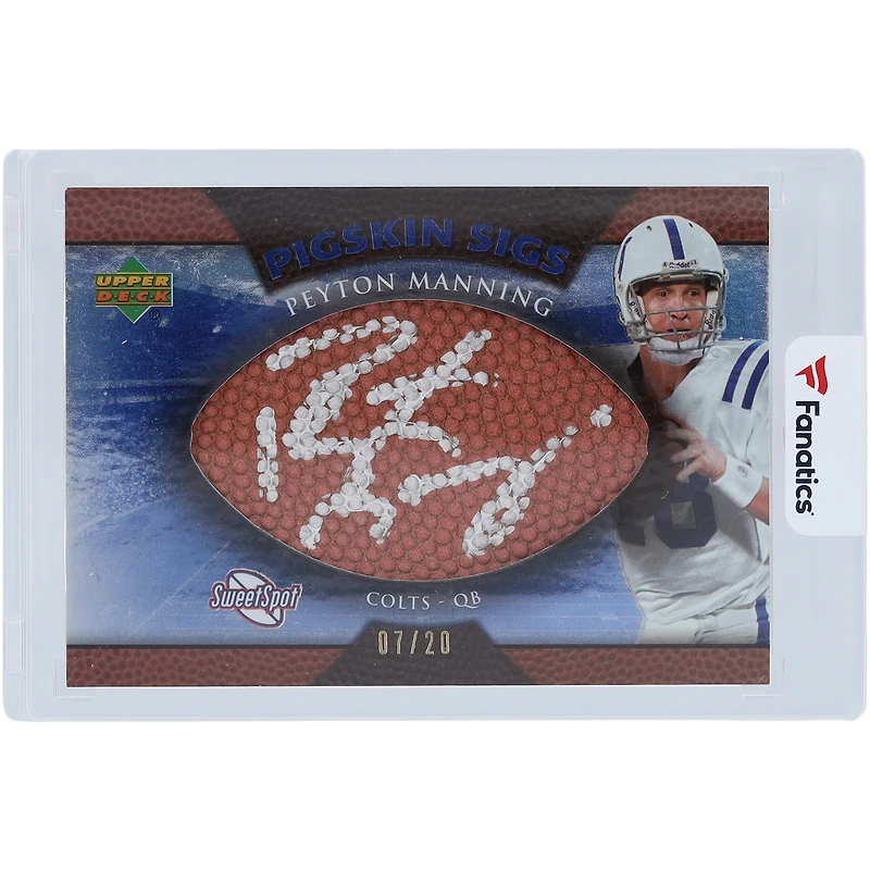Carte autographiée 2007 Upper Deck Sweet Spot Pigskin Sigs #SSPS-PM #7/20 de Peyton Manning Indianapolis Colts