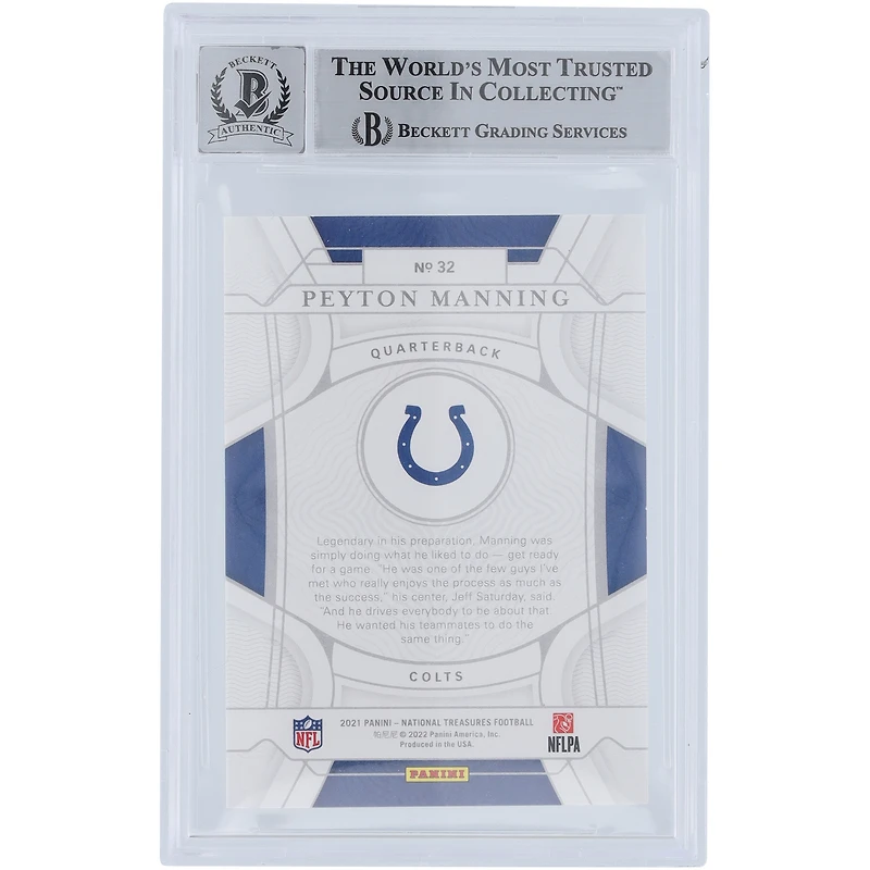 Peyton Manning Indianapolis Colts Autographed 2021 Panini National Treasures Purple #32 #/49 Beckett Fanatics Witnessed Authenticated 10 Card
