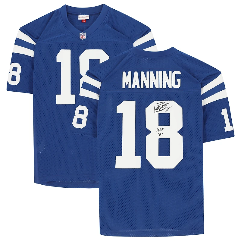 Maillot authentique bleu autographié Mitchell & Ness des Indianapolis Colts de Peyton Manning avec inscription « HOF 21 »