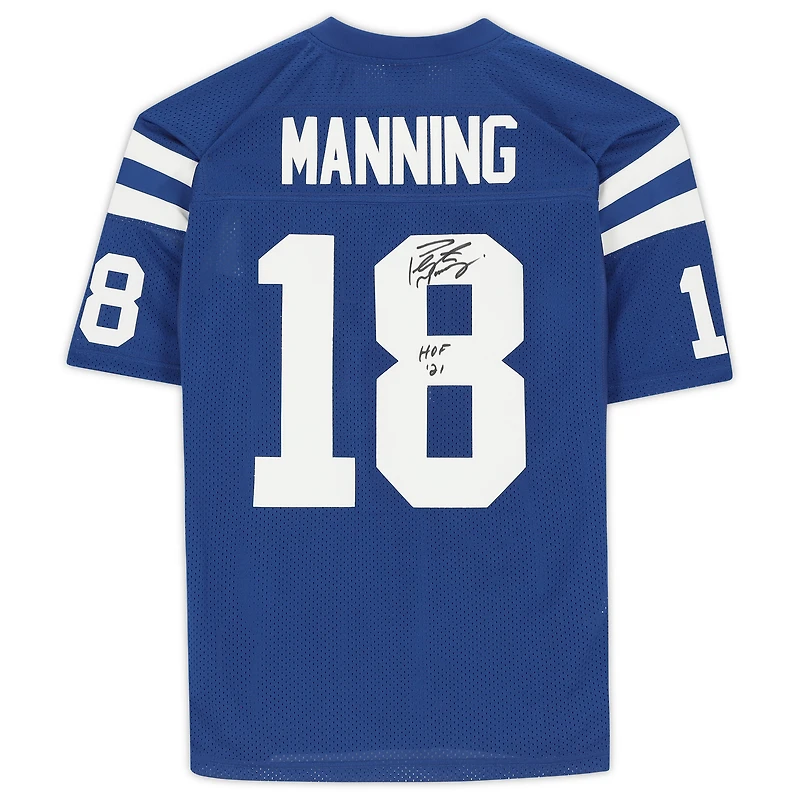 Peyton Manning Indianapolis Colts Autographed Blue Mitchell & Ness Authentic Jersey with "HOF 21" Inscription