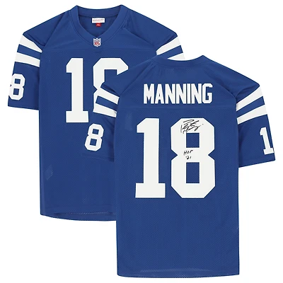 Maillot authentique bleu autographié Mitchell & Ness des Indianapolis Colts de Peyton Manning avec inscription « HOF 21 »