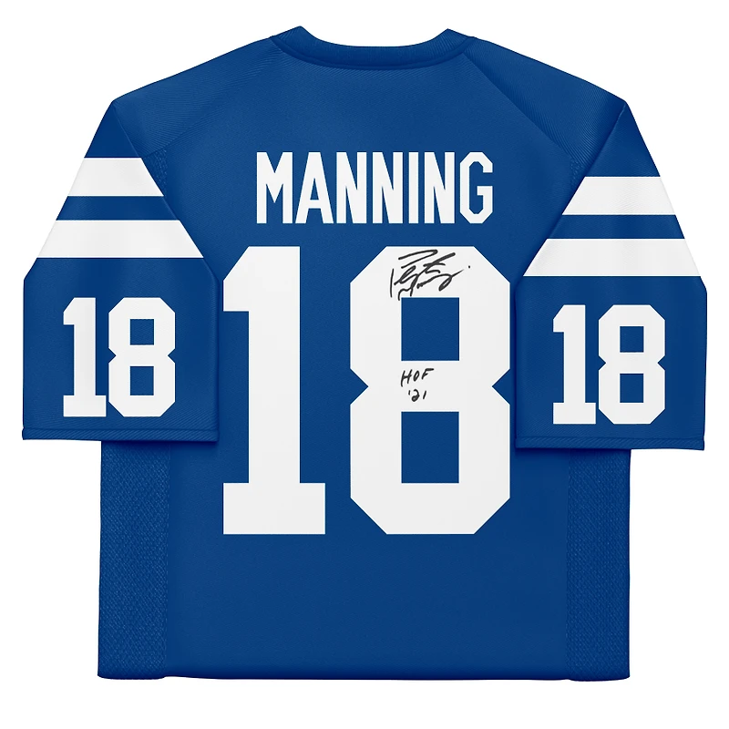 Maillot authentique bleu autographié Mitchell & Ness des Indianapolis Colts de Peyton Manning avec inscription « HOF 21 »