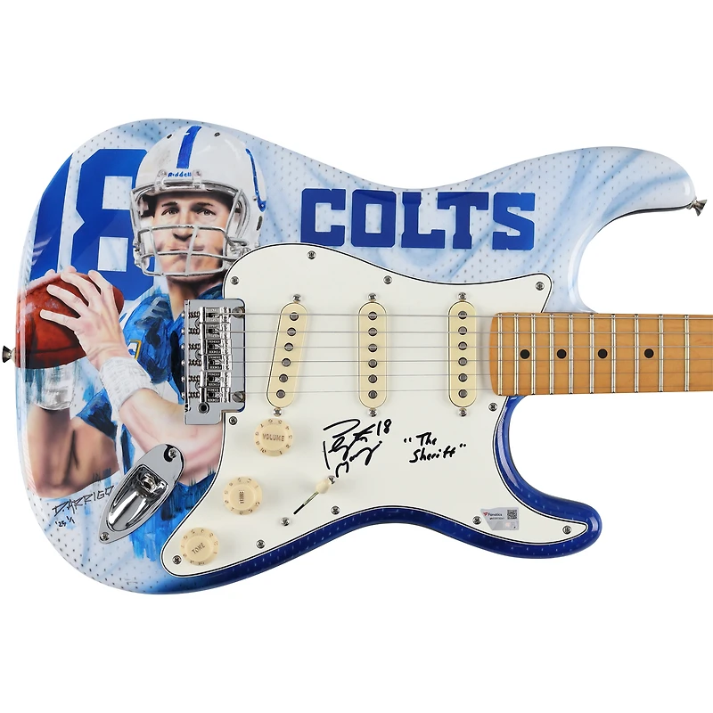 Peyton Manning Indianapolis Colts Autographed Fender Stratocaster Guitar with "The Sheriff" Inscription - Art by David Arrigo - Limited Edition #1/1
