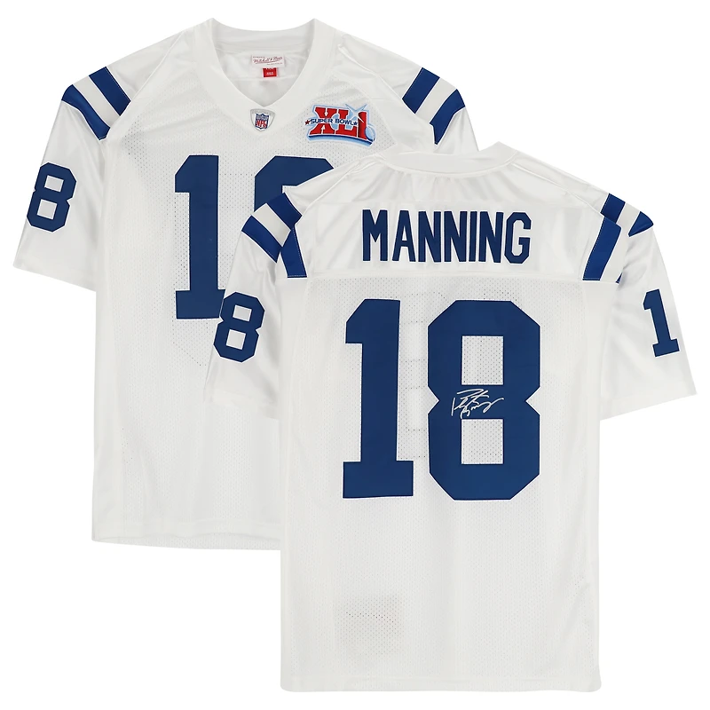 Maillot authentique blanc Mitchell & Ness 2006 Super Bowl Patch autographié par Peyton Manning (Indianapolis Colts)