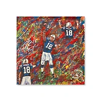 Peyton Manning, des Indianapolis Colts, estampe giclée sur toile tendue de 71 x 71 cm (28 x 28 pouces) avec autographe et embellissements - Illustration de Murray Henderson - Numéro 4 d'une édition limitée à 5 exemplaires