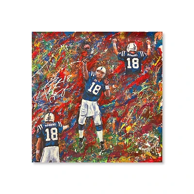Peyton Manning, des Indianapolis Colts, estampe giclée sur toile tendue de 71 x 71 cm (28 x 28 pouces) avec autographe et embellissements - Illustration de Murray Henderson - Numéro 4 d'une édition limitée à 5 exemplaires