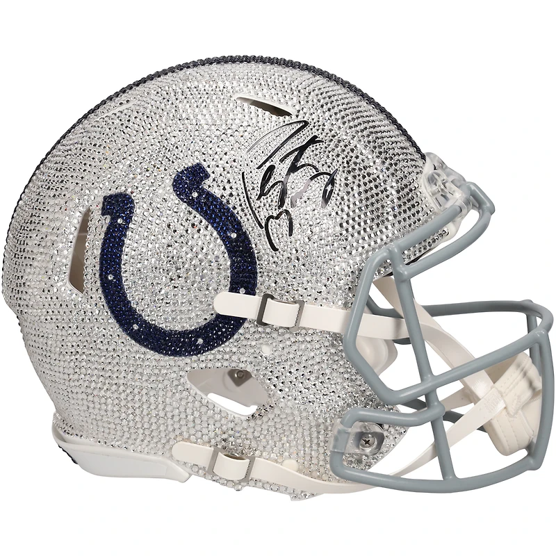 Casque Riddell Speed 2020 authentique dédicacé par Peyton Manning des Indianapolis Colts avec cristaux Swarovski - Illustration par Rock On Sports