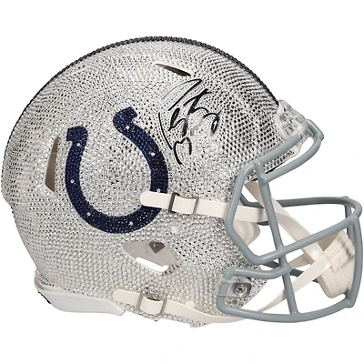 Casque Riddell Speed 2020 authentique dédicacé par Peyton Manning des Indianapolis Colts avec cristaux Swarovski - Illustration par Rock On Sports
