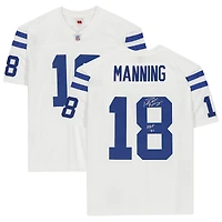 Maillot blanc Mitchell & Ness Legacy autographié par Peyton Manning (Indianapolis Colts) avec inscription « HOF 21 ».