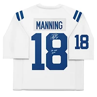 Maillot authentique Mitchell & Ness blanc autographié par Peyton Manning (Indianapolis Colts) lors du Super Bowl, avec inscription « SB XLI MVP ».
