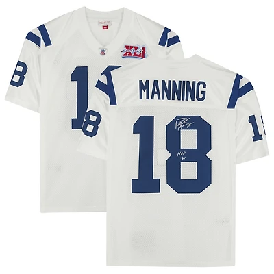 Peyton Manning White Indianapolis Colts Autographed Mitchell & Ness Super Bowl XLI Throwback Authentic Jersey with "HOF 21" Inscription