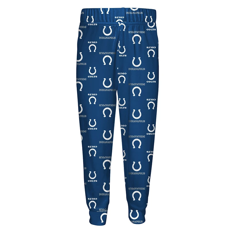 Ensemble de pyjama pour enfant d'âge préscolaire Outerstuff Royal Indianapolis Colts, t-shirt à manches longues et pantalon imprimé intégral