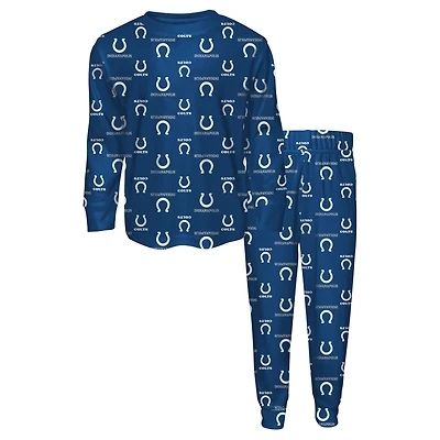 Preschool Outerstuff Royal Indianapolis Colts All-Over-Print Long Sleeve T-Shirt and Pants Sleep Set