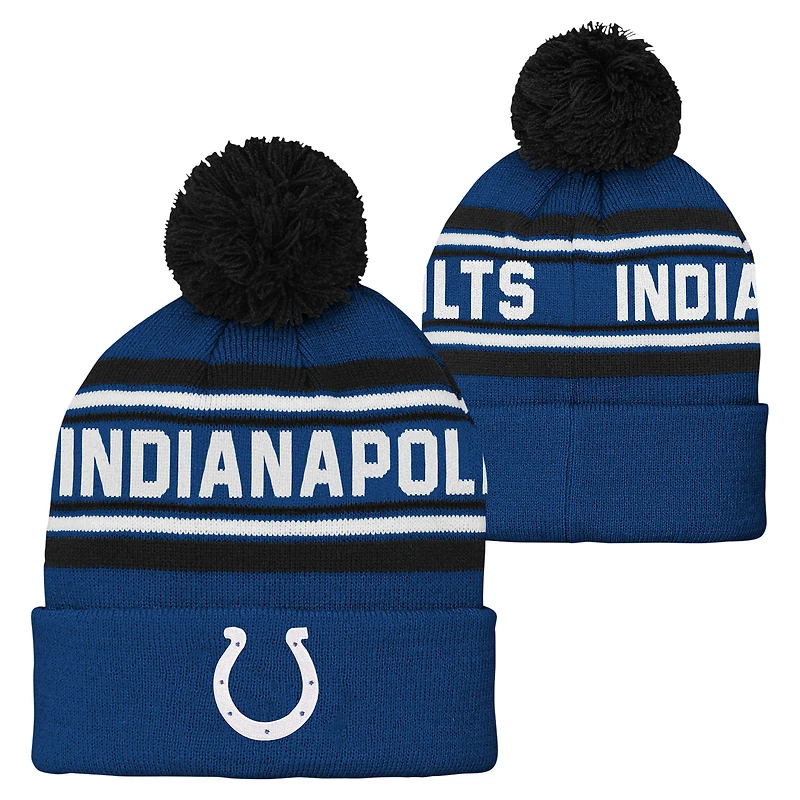 Bonnet en tricot jacquard à revers et pompon pour enfant d'âge préscolaire des Royal Indianapolis Colts