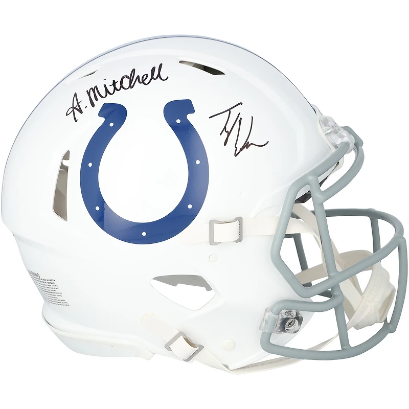Casque Riddell Speed ​​authentique autographié par Tyler Warren et Adonai Mitchell des Indianapolis Colts