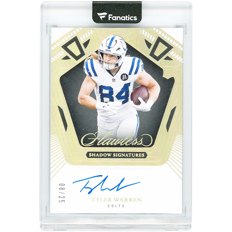 Carte de recrue autographiée de Tyler Warren (Indianapolis Colts) 2025 Panini Flawless Holo Gold Shadow Signatures #RSS-TWN #8/25