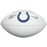 Ballon de football américain Franklin White Panel autographié par Tyler Warren (Indianapolis Colts) avec inscription « Choix n° 14 de la saison 2025 ».