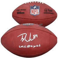 Ballon de football américain Duke en couleur, autographié par Tyler Warren (Indianapolis Colts), avec inscription « 14e choix de la draft 2025 ».
