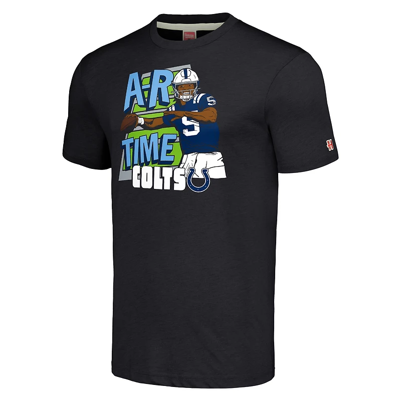 T-shirt unisexe en mélange de trois matières, hommage à Anthony Richardson Sr., couleur anthracite, représentant une caricature du joueur des Indianapolis Colts.