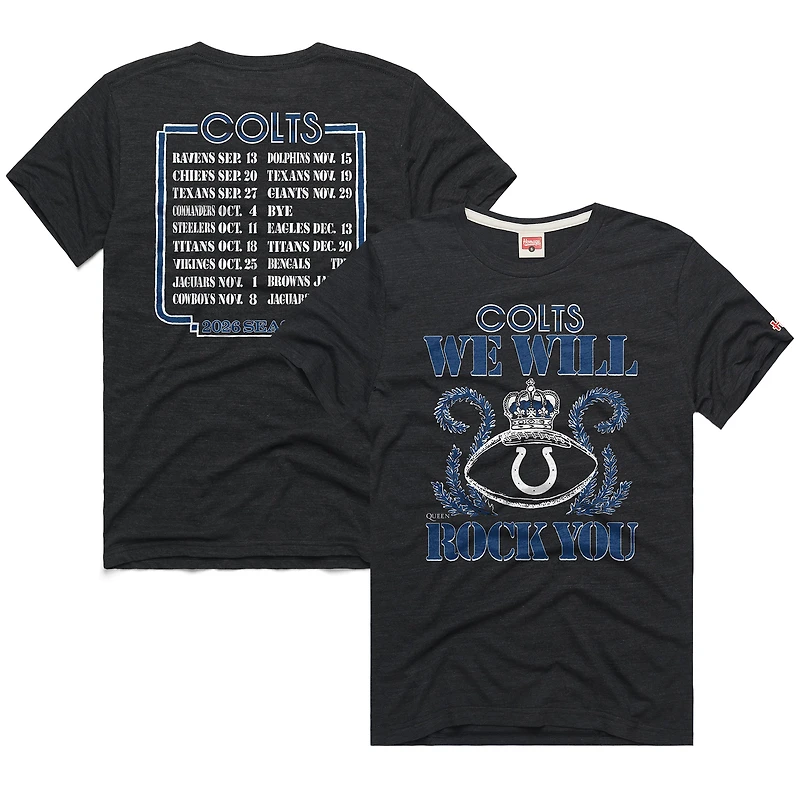 Unisex Homage Charcoal Indianapolis Colts 2026 NFL Schedule Queen Tri-Blend T-Shirt