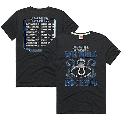Unisex Homage Charcoal Indianapolis Colts 2026 NFL Schedule Queen Tri-Blend T-Shirt