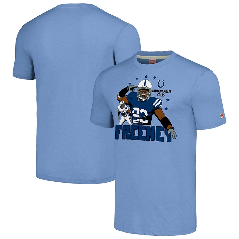 Unisex Homage Dwight Freeney Light Blue Indianapolis Colts Caricature Retired Player Tri-Blend T-Shirt