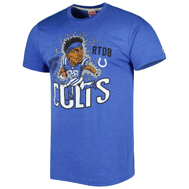 Unisex Homage Jonathan Taylor Heather Royal Indianapolis Colts Caricature Player Tri-Blend T-Shirt