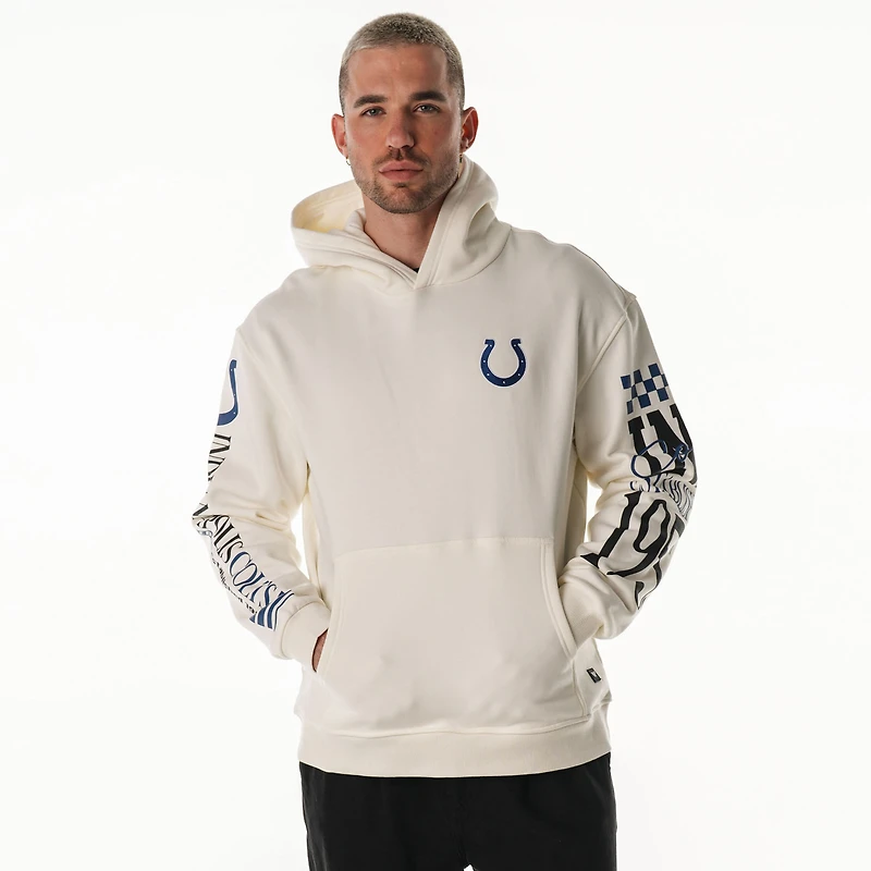 Sweat à capuche unisexe en polaire manches graphiques empilées, couleur crème, des Indianapolis Colts de The Wild Collective