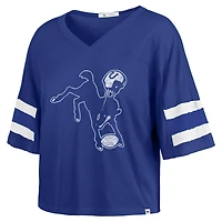 Women's '47 Royal Indianapolis Colts  Double Header Scout Cropped V-Neck T-Shirt