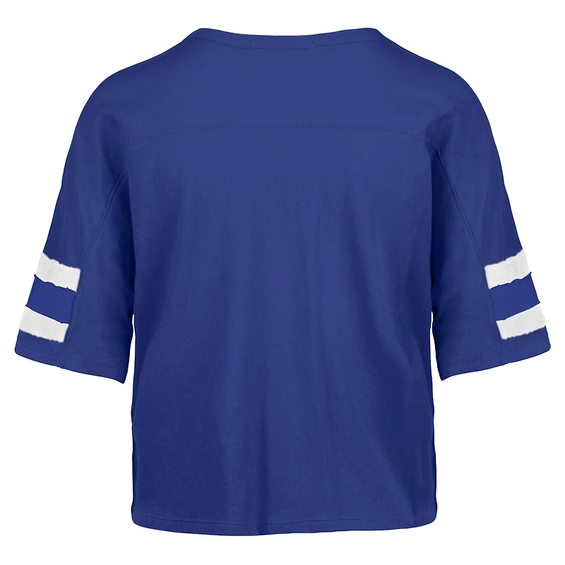 Women's '47 Royal Indianapolis Colts  Double Header Scout Cropped V-Neck T-Shirt