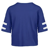 Women's '47 Royal Indianapolis Colts  Double Header Scout Cropped V-Neck T-Shirt